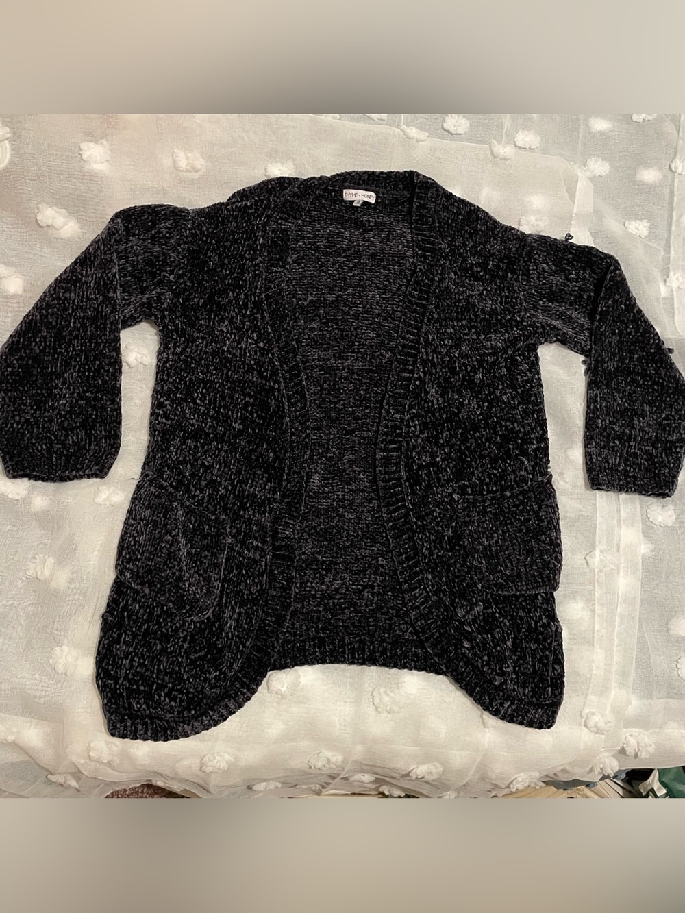 Charcoal Grey Chenille Knit Cardigan with Pockets
